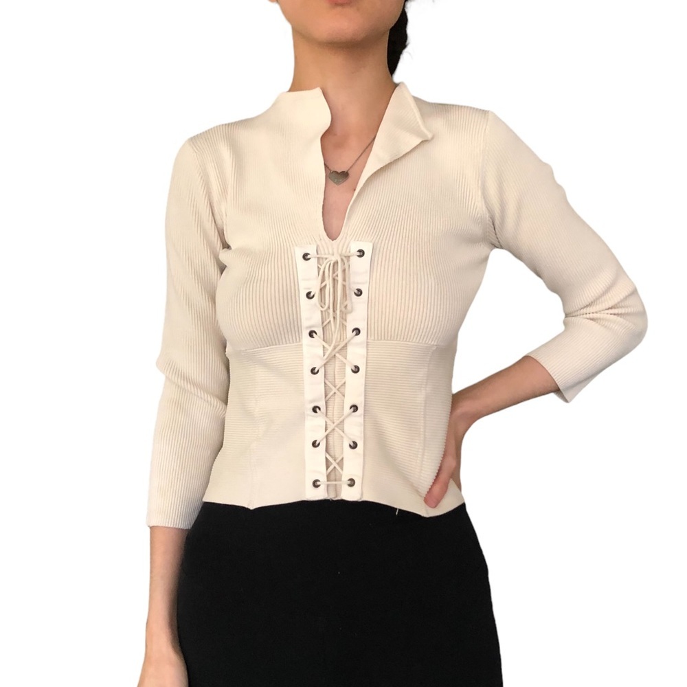 Ribbed lace up top - Picture 4 of 9